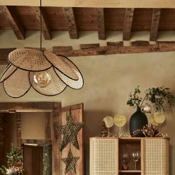 Lustre De Salle À Manger|Suspension Naturelle*alinea Suspension fleur électrifiée E27 en rotin D60cm - Naturel