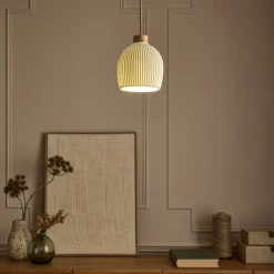 Suspension Électrifiée*alinea Suspension électrifiée en porcelaine striée D14,8cm - Blanc