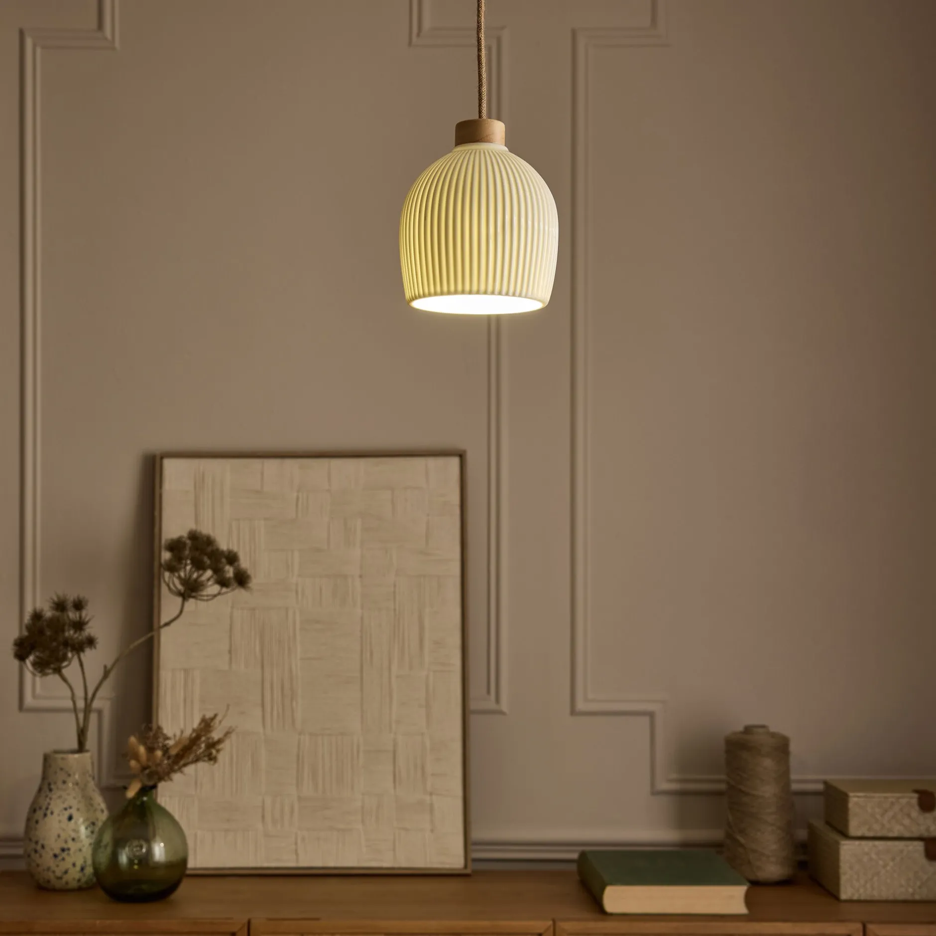 Suspension Électrifiée*alinea Suspension électrifiée en porcelaine striée D14,8cm - Blanc