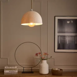 Suspension Électrifiée*alinea Suspension électrifiée en porcelaine striée D24cm - Blanc