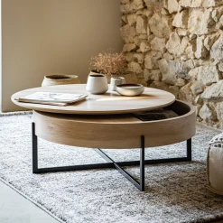 Table Basse*alinea Table basse avec plateau rotatif en bois - D85xH37,5cm Bois clair