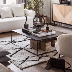 Table Basse*alinea Table basse carrée en métal - 100x100cm Noir