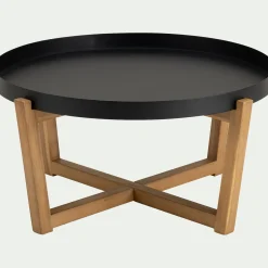 Table Basse Exterieur*alinea Table basse de jardin en acier et acacia D84cm - Noir