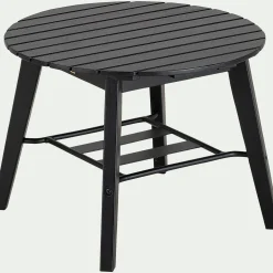 Table Basse Exterieur*alinea Table basse de jardin ronde en bois d'eucalyptus et aluminium - noir
