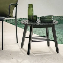 Table Basse Exterieur*alinea Table basse de jardin ronde en bois d'eucalyptus et aluminium - noir