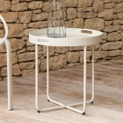 Table Basse Exterieur*alinea Table basse de jardin ronde en acier - Beige roucas