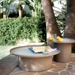 Table Basse Exterieur*alinea Table basse de jardin ronde en aluminium - beige