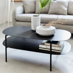 Table Basse*alinea Table basse en métal forme organique asymétrique - L112xH40cm Noir