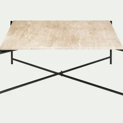 Table Basse*alinea Table basse en travertin et acier L78x78cm - Blanc