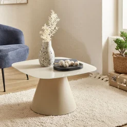 Table Basse*alinea Table basse en verre trempé et acier L70cm - écru Blanc