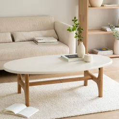 Table Basse*alinea Table basse ovale en bois L126xl70cm - Blanc