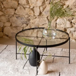 Table Basse*alinea Table basse ronde en acier et verre trempé - D72,6xH40cm Noir