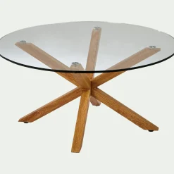 Bout De Canapé|Table Basse*alinea Table basse ronde en verre et piétement métal effet bois - Transparent