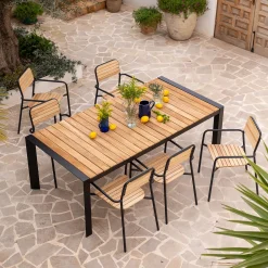 Table De Jardin*alinea Table de repas jardin en teck recyclé et aluminium - (8 places) Noir