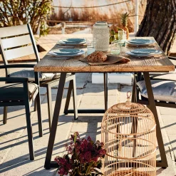 Table De Jardin|Table De Salle À Manger*alinea Table de repas jardin en magnésium effet bois et fer - (6 places) Bois clair