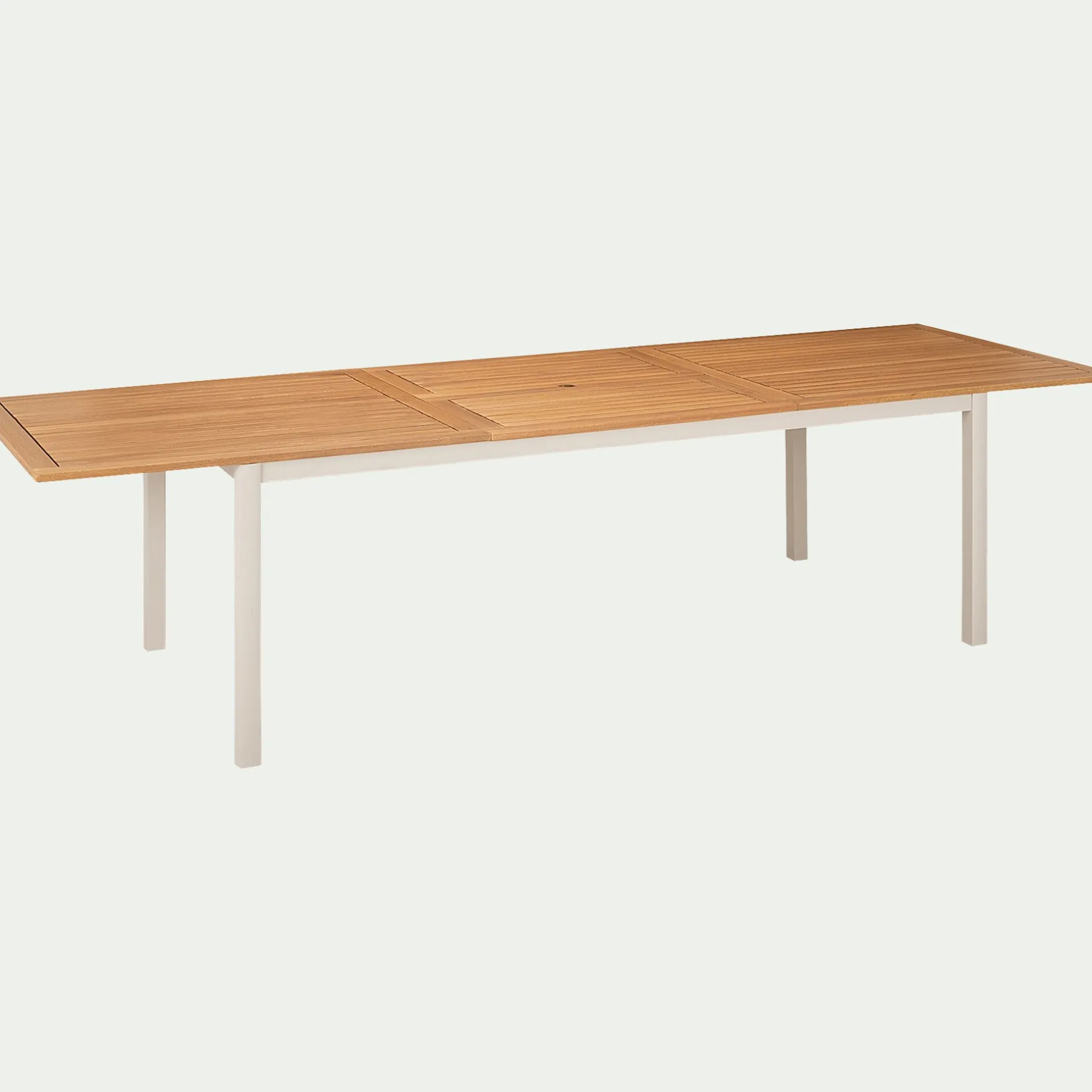 Table De Jardin*alinea Table de repas jardin extensible en eucalyptus et aluminium - blanc écru (8 à 12 places) Bois clair