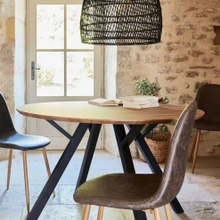 Table De Salle À Manger*alinea Table de repas ronde effet chêne - (4 places) Bois foncé