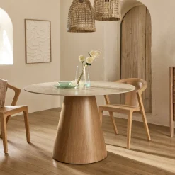 Table De Salle À Manger*alinea Table de repas ronde en bois et céramique - (4 à 6 places) Bois clair