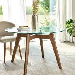 Table De Salle À Manger*alinea Table de repas ronde en verre trempé et chêne - (6 places) Bois clair