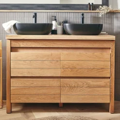 Rangement De Salle De Bain*alinea Tablette / Top pour sous-vasque double L120cm Bois clair