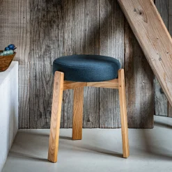 Tabouret*alinea Tabouret bas en bois de frêne et tissu H45cm - ceou Bleu