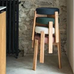 Tabouret*alinea Tabouret bas en bois de frêne et tissu H45cm - ceou Bleu