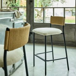 Tabouret*alinea Tabouret haut de repas en corde et tissu H75cm - écru Blanc