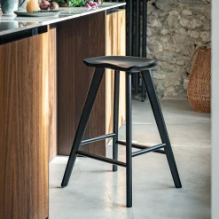 Tabouret Haut De Bar*alinea Tabouret haut en chêne massif H66cm - Noir