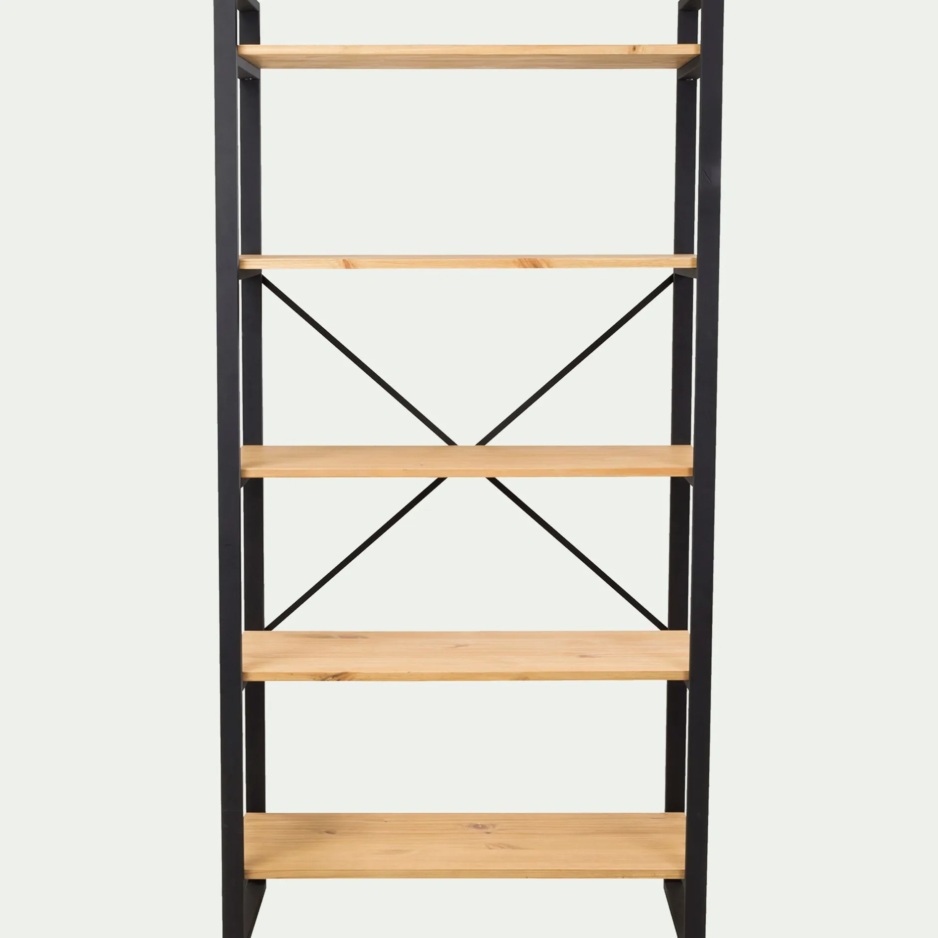 Bibliothèque Et Étagère*alinea Étagère 5 tablettes en métal noir et pin massif - h180cm Bois clair