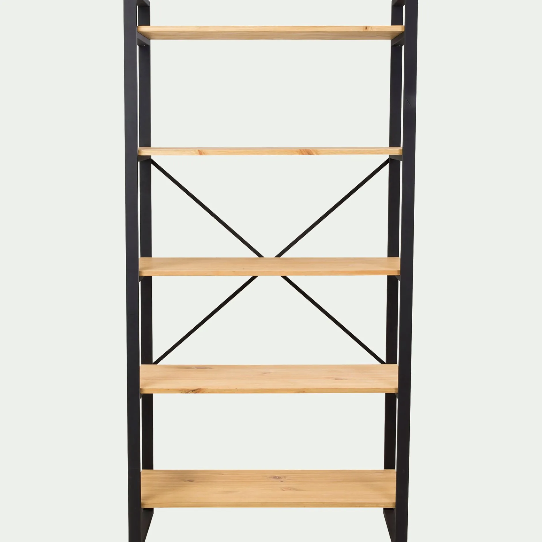 Bibliothèque Et Étagère*alinea Étagère 5 tablettes en métal noir et pin massif - h180cm Bois clair