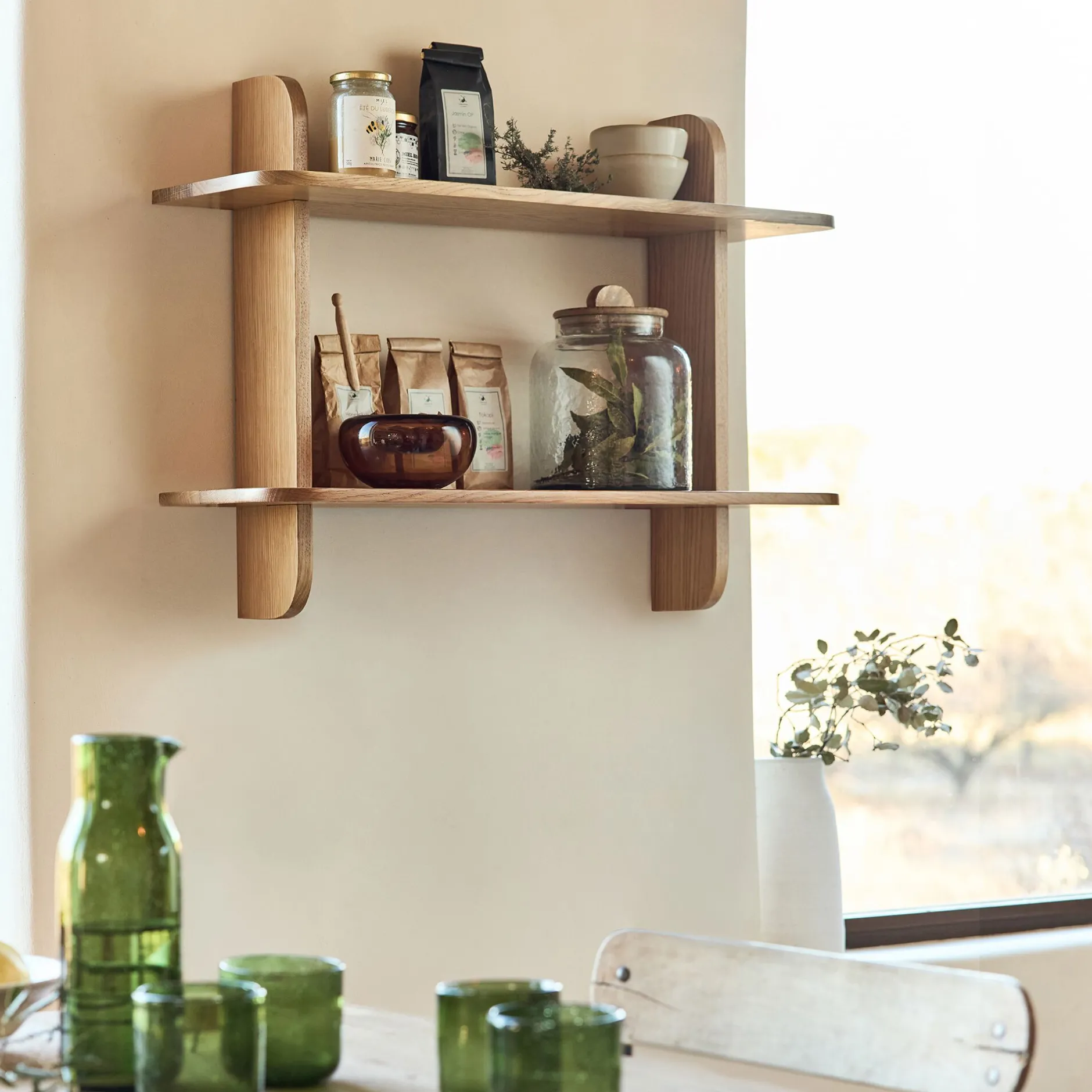 Étagère Murale*alinea Étagère murale 2 tablettes en chêne L80cm - Bois clair