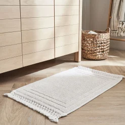 Tapis De Bain*alinea Tapis de bain en coton finition crochet et frangées 50x80cm - écru Blanc