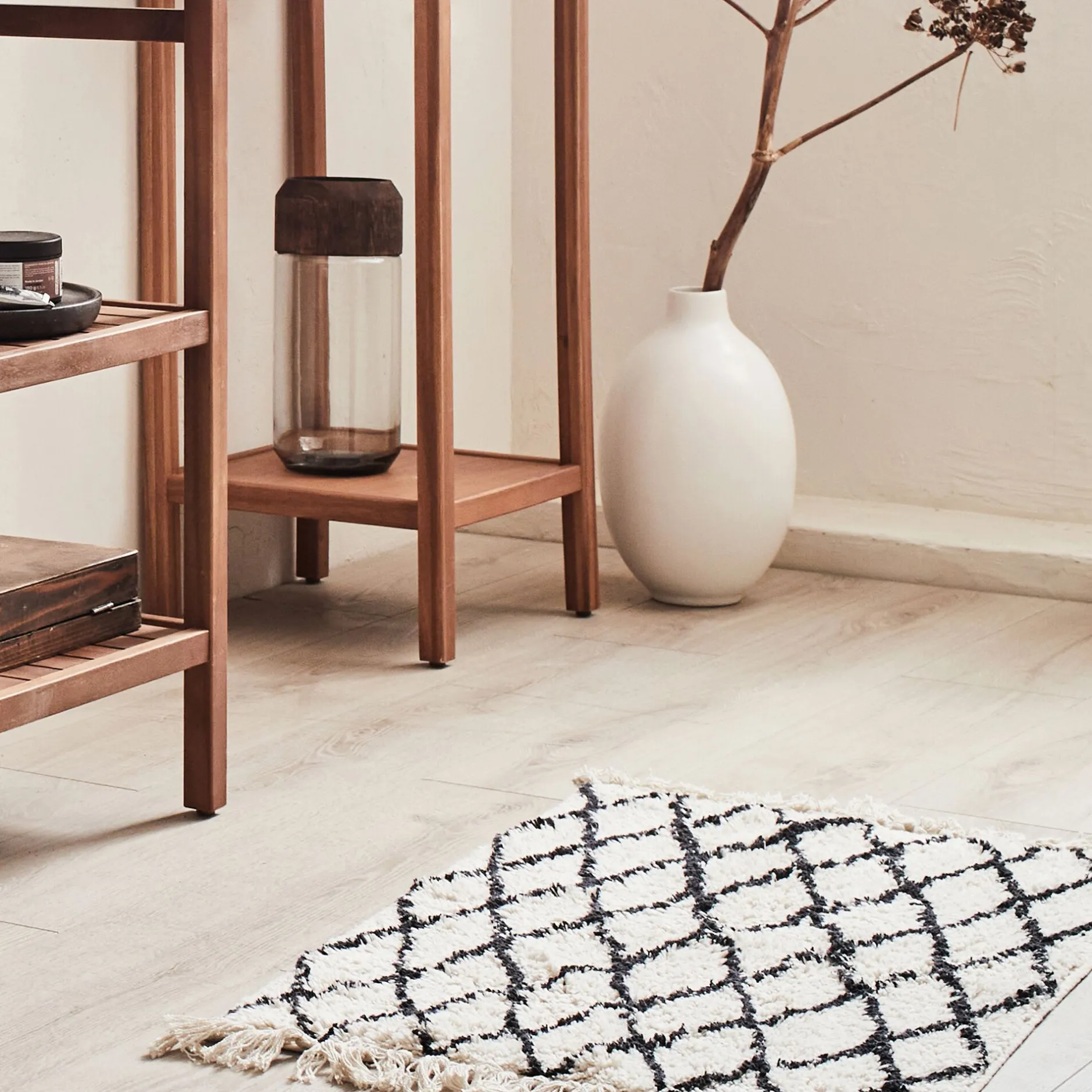 Tapis De Bain*alinea Tapis de bain en coton tufté - et noir 50x80cm Blanc