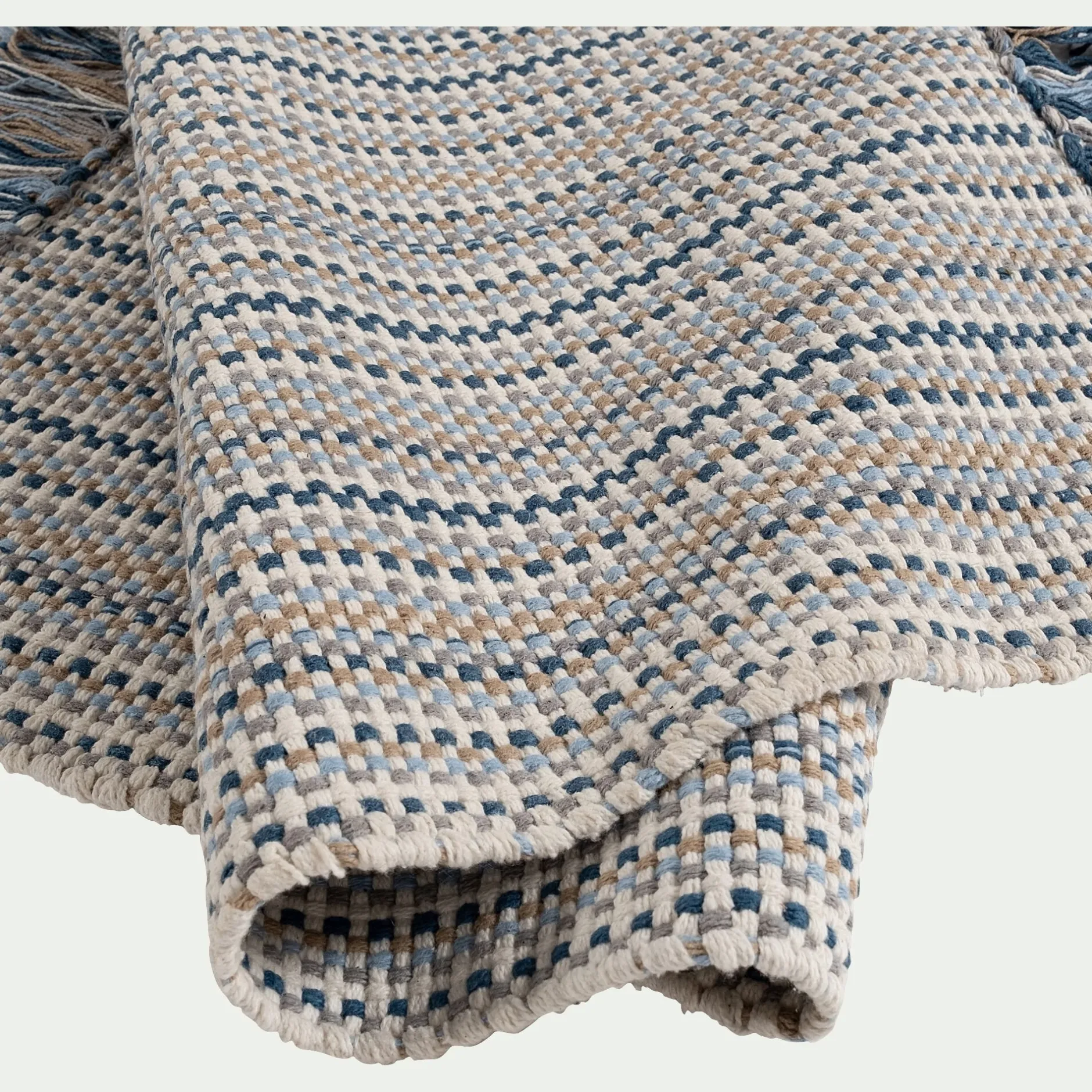 Tapis De Bain*alinea Tapis de bain frangé en coton 50x80cm - Bleu