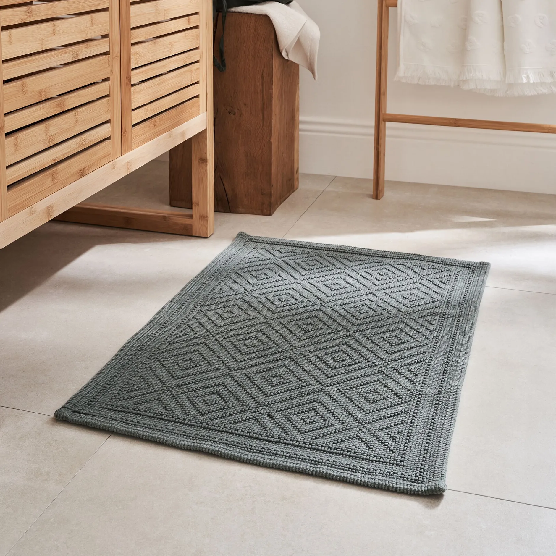 Tapis De Bain*alinea Tapis de bain surpiquage losanges en coton - cèdre 50x70cm Vert