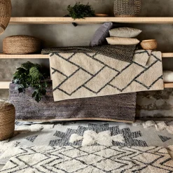 Tapis De Salon|Tapis Berbère*alinea Tapis en coton à motif inspiration berbère - écru et noir 140x200cm Blanc
