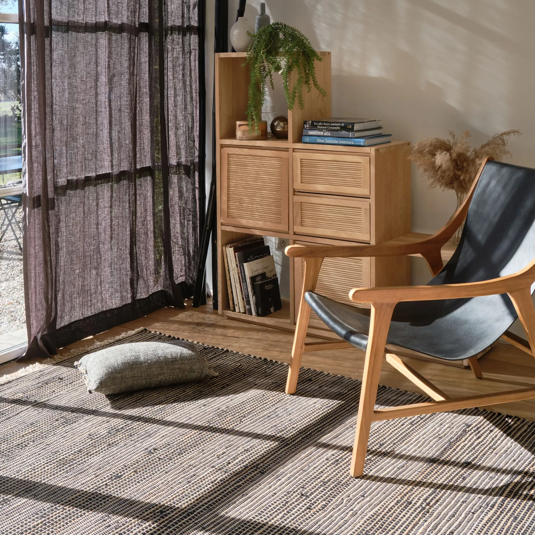 Tapis En Jute|Tapis De Salon*alinea Tapis en coton recyclé et jute - 170x120cm Noir