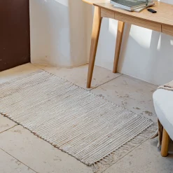 Tapis De Couloir|Tapis De Cuisine*alinea Tapis en coton recyclé et jute - naturel et 60x110cm Blanc