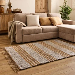 Tapis En Jute|Tapis De Salon*alinea Tapis en jute rayé finition franges 160x230cm - Gris