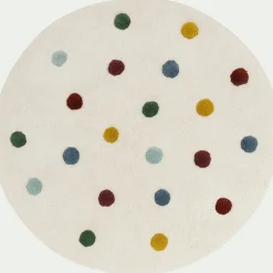 Matelas Enfant|Tapis Chambre Enfant*alinea Tapis enfant tufté rond motif pompons d120cm - pompons colorés Blanc