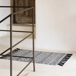 Descente De Lit|Tapis De Salon*alinea Tapis inspiration aztèque en coton - et blanc 60x90cm Noir