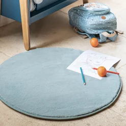 Descente De Lit|Tapis Uni*alinea Tapis rond imitation fourrure - calaluna D70cm Bleu