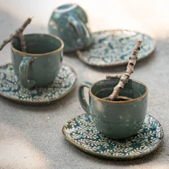 Vaisselle Petit Déjeuner|Tasse Et Mug*alinea Tasse 9cl et sous-tasse en grès - autan Bleu