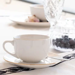 Vaisselle Petit Déjeuner|Tasse Et Mug*alinea Tasse et sous-tasse en porcelaine avec liseré doré D23cm - Blanc