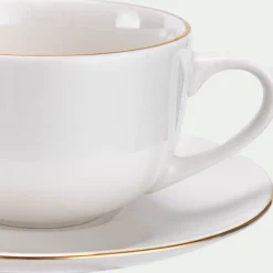 Vaisselle Petit Déjeuner|Tasse Et Mug*alinea Tasse et sous-tasse en porcelaine avec liseré doré D23cm - Blanc