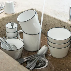 Vaisselle Petit Déjeuner|Tasse Et Mug*alinea Tasse expresso en grès avec liseré noir 10cl - Blanc