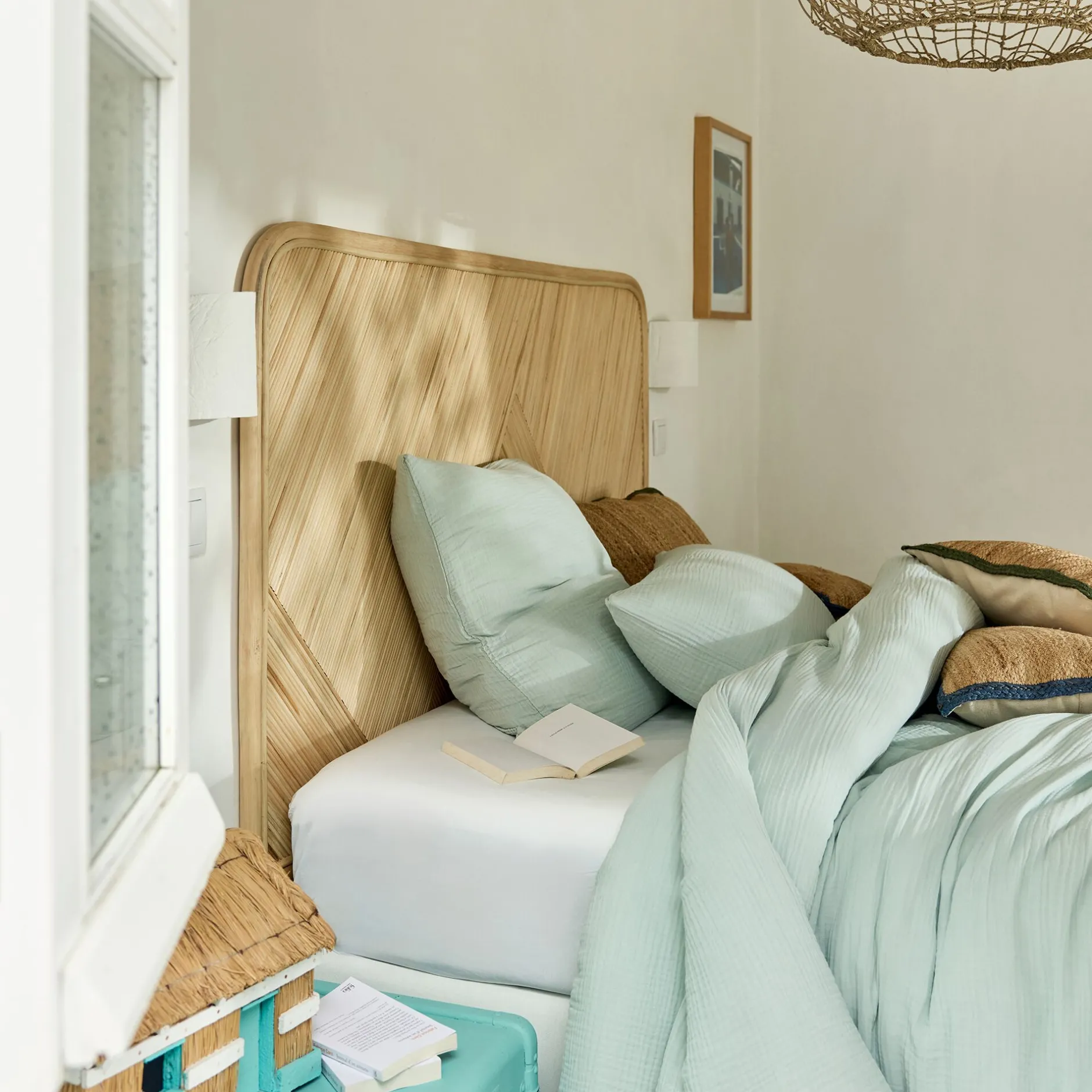 Tête De Lit*alinea Tête de lit rectangulaire en rotin 130x170 - Bois clair