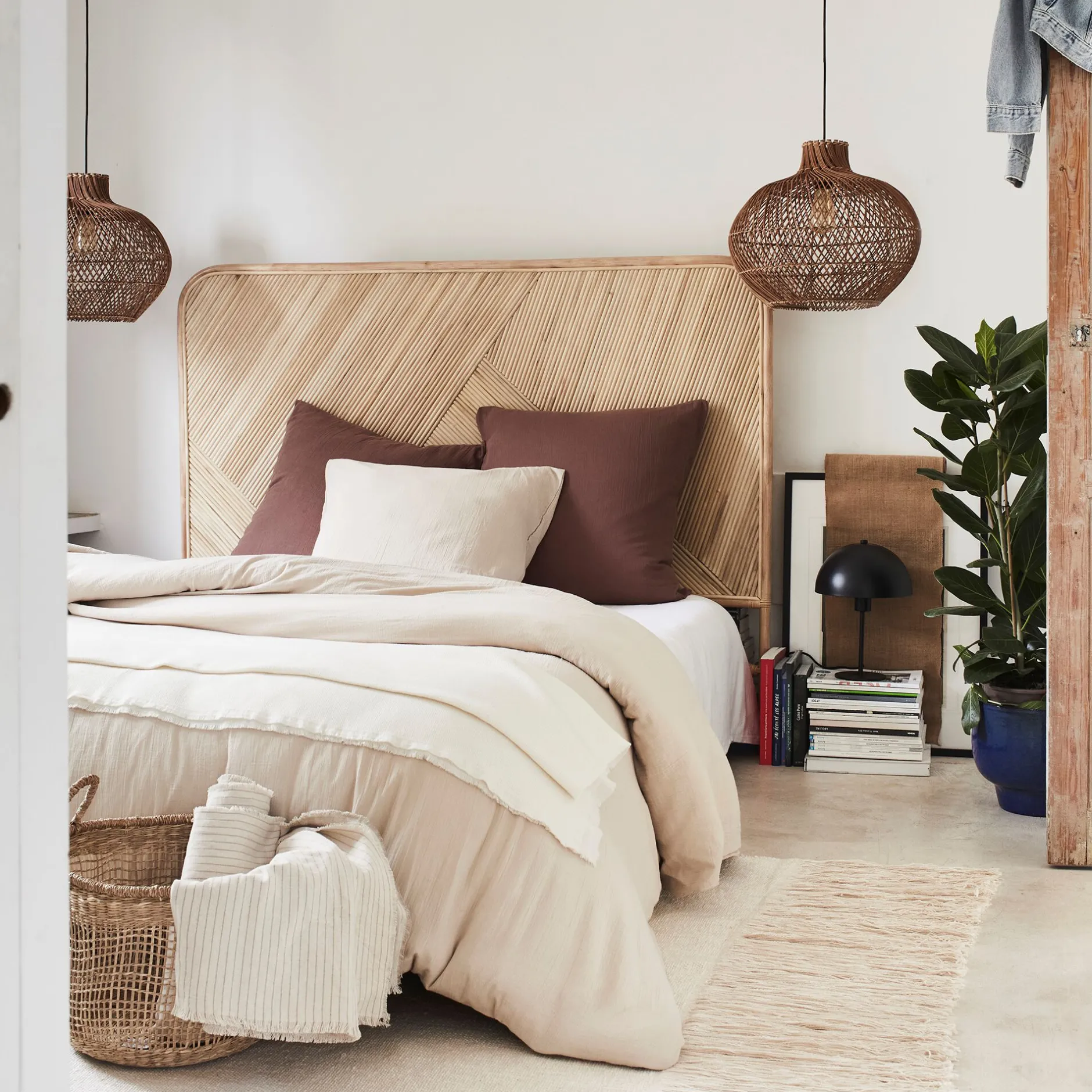 Tête De Lit*alinea Tête de lit rectangulaire en rotin 130x170 - Bois clair