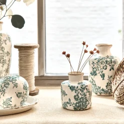 Vase*alinea Vase à motifs fleuri en céramique D9,5xH10cm - Vert