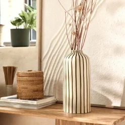 Vase*alinea Vase à rayures en grès H30cm - Vert